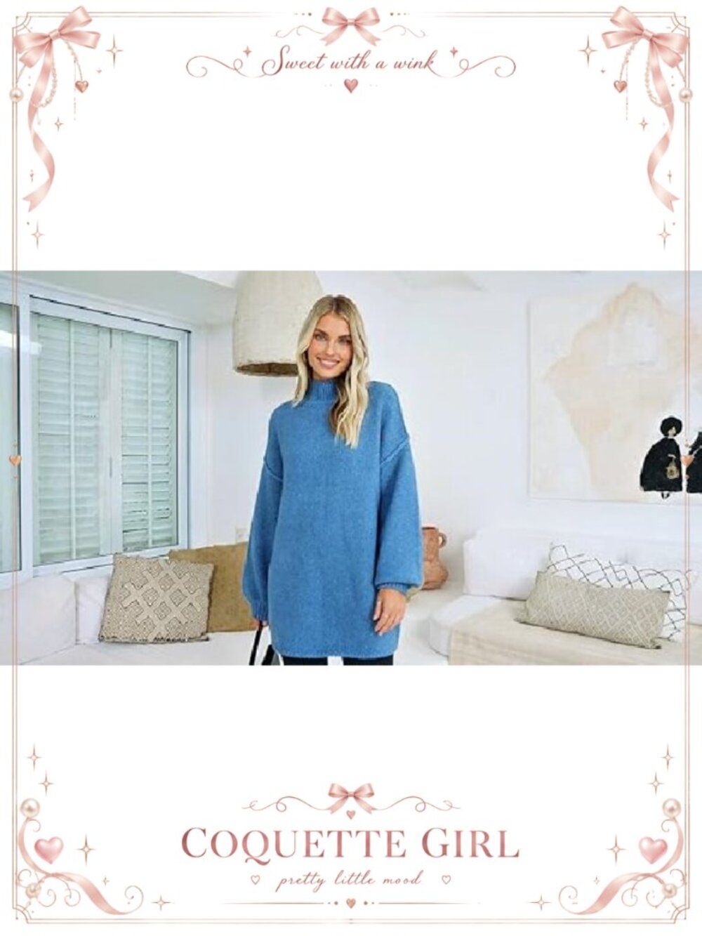 Oversized Mock Neck Knit Pullover Sweater Loose Fit Long Sleeve - Picture 6 of 6